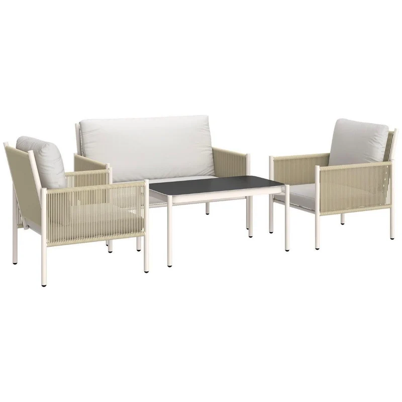 Polyrattan Gartenmöbel Set 4-teilig Sofa, Sessel & Couchtisch