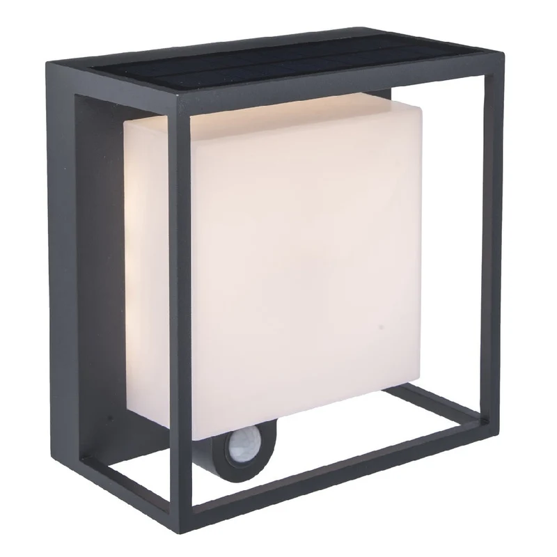 Skanto | Lutec 6934601118 Curtis LED Anthrazit Solar Außen Modern Quadratische Aufputz-Wandleuchte mit PIR