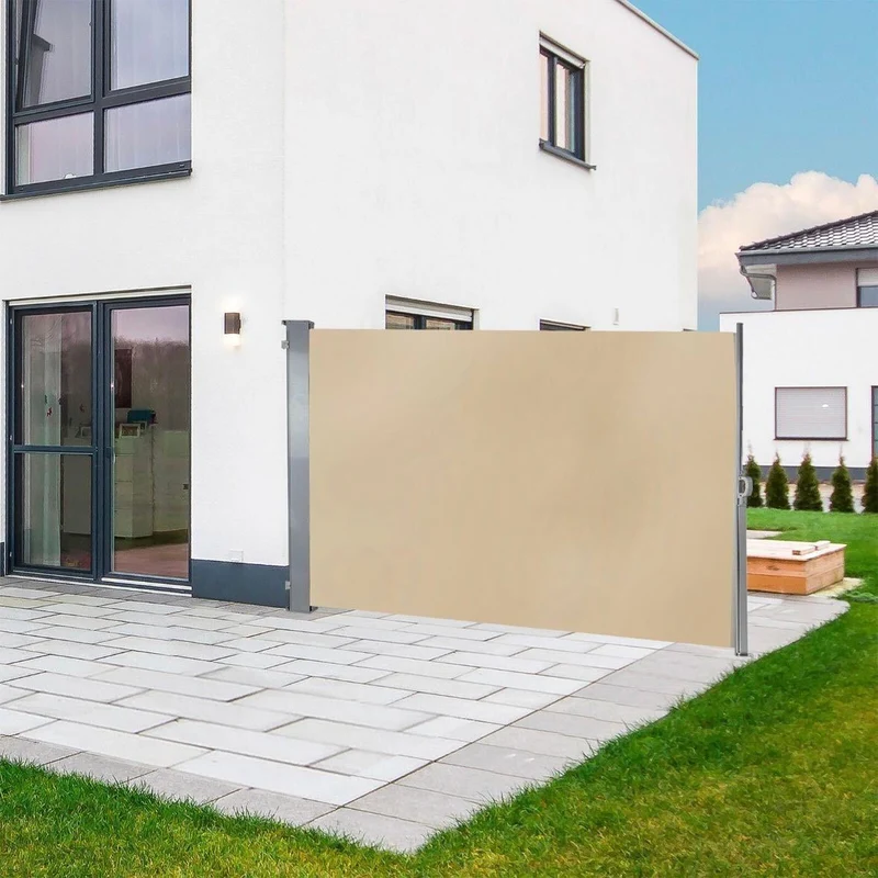 Seitenmarkise 3m Beige Sicht-, Wind- & Sonnenschutz mit Automatik