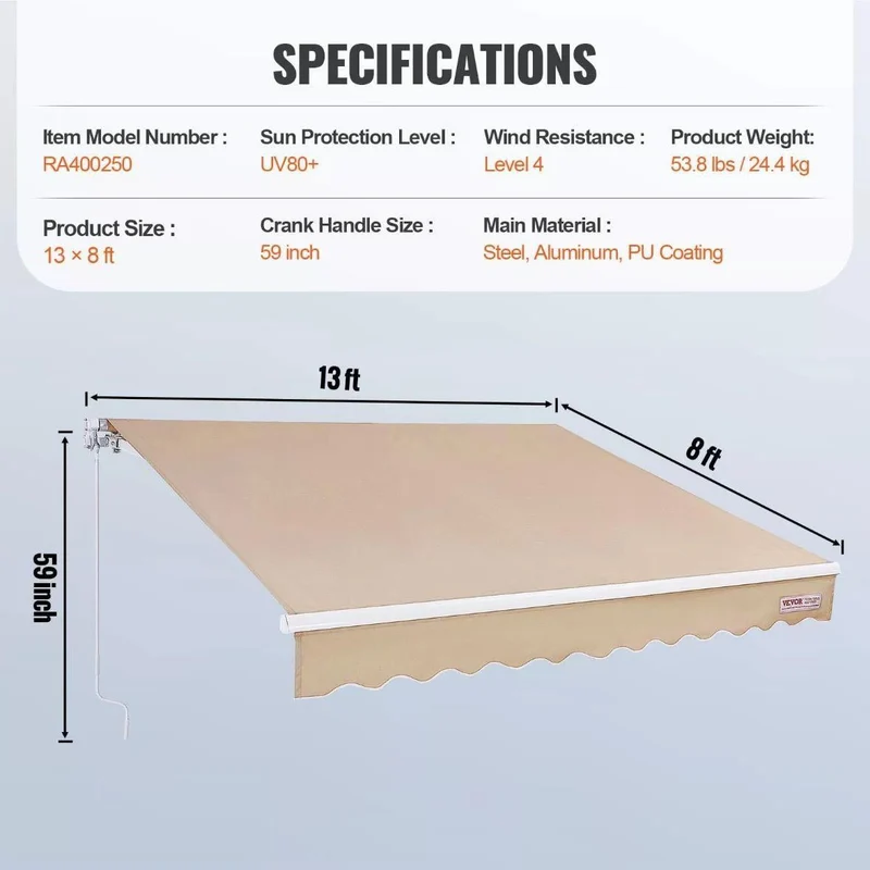 Balkonmarkise 4×2,4m UV80+ Sonnen- & Regenschutz