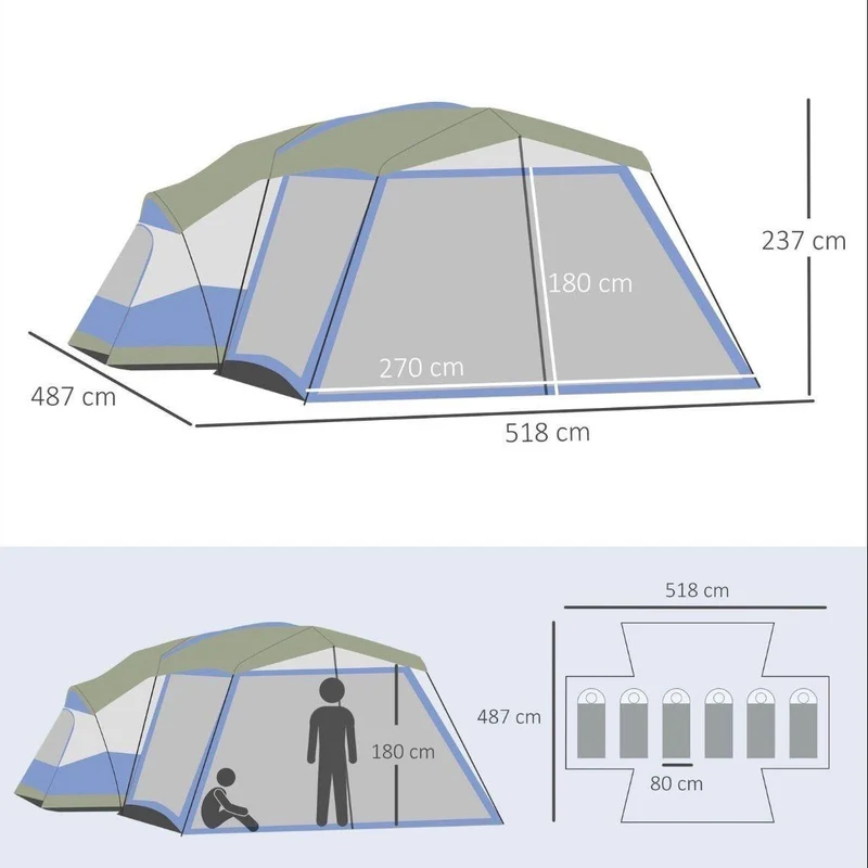 Campingzelt für 6–8 Personen mit Vorzelt