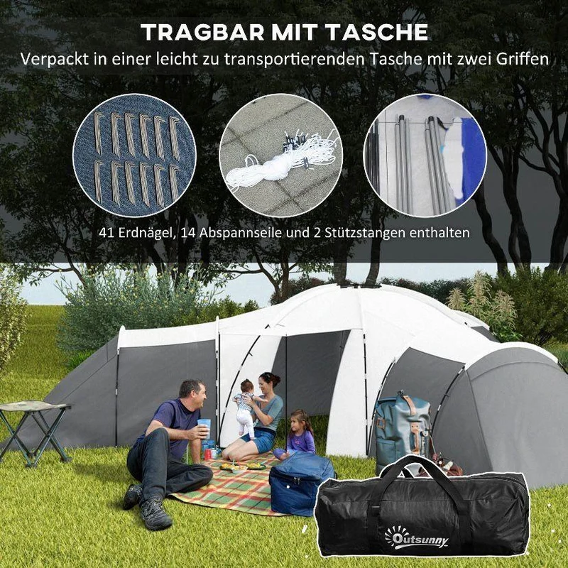 Tunnelzelt für 6–9 Personen mit 3 Schlafkabinen