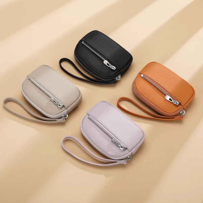 Kompakte Reißverschluss-Leder-Münztasche