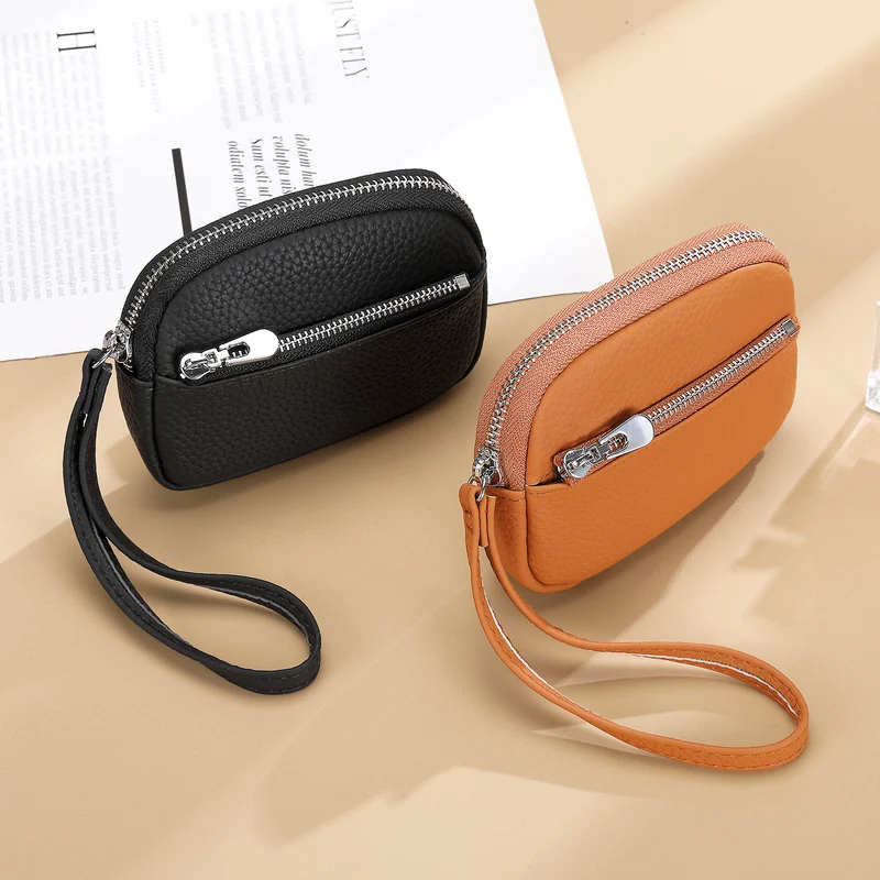Kompakte Reißverschluss-Leder-Münztasche