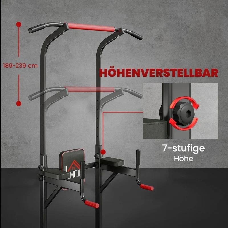 Höhenverstellbarer Power Tower – Klimmzug- & Dipstation für Zuhause
