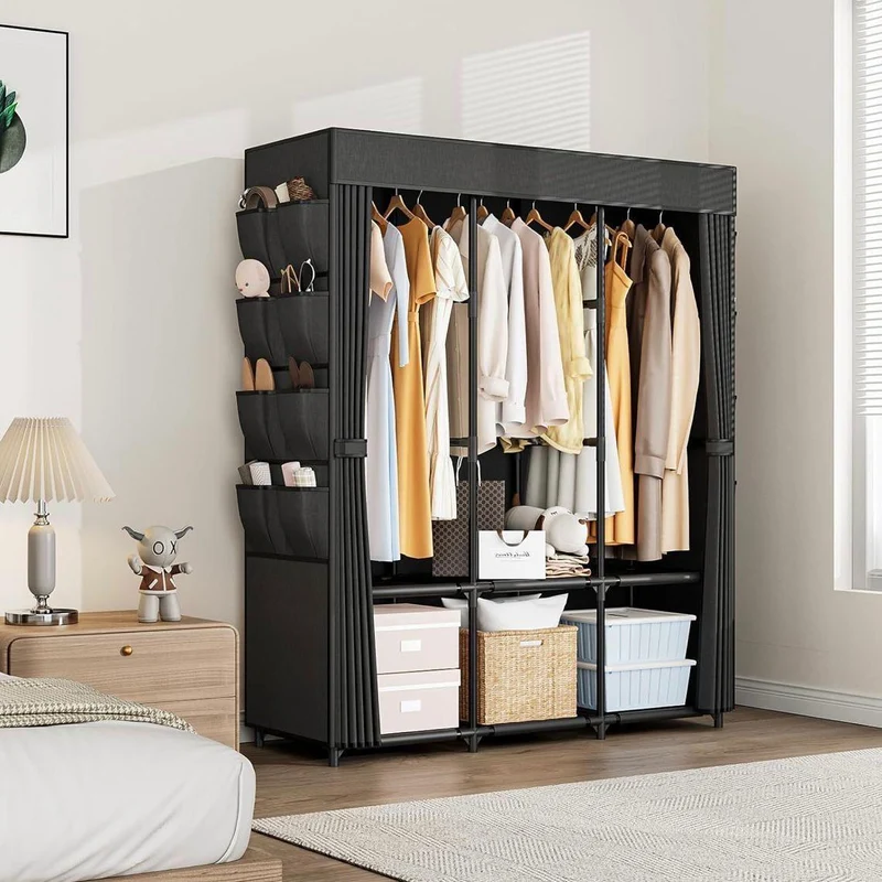 Stoffkleiderschrank flexibel & stabil mit Kleiderstangen und Ablagefächern