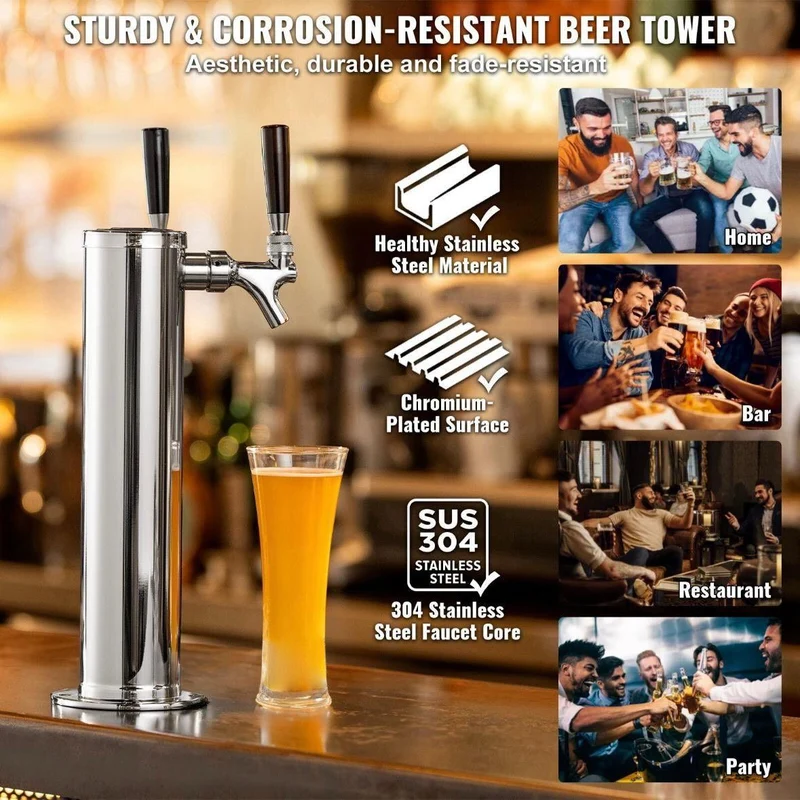 Doppelhahn Kegerator Bierturm Edelstahl mit Zubehör & Druckregler
