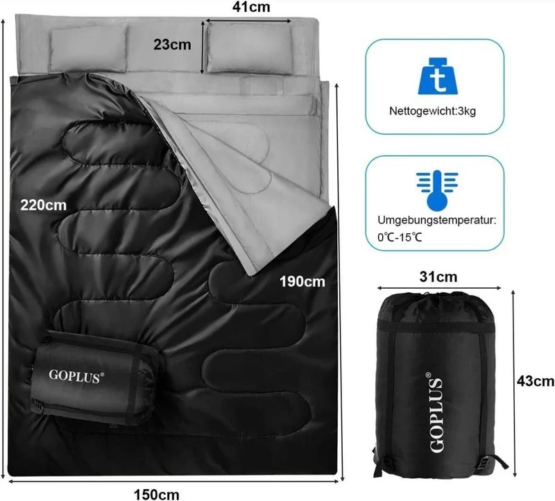 Doppelschlafsack für 2 Personen 2in1 Deckenschlafsack