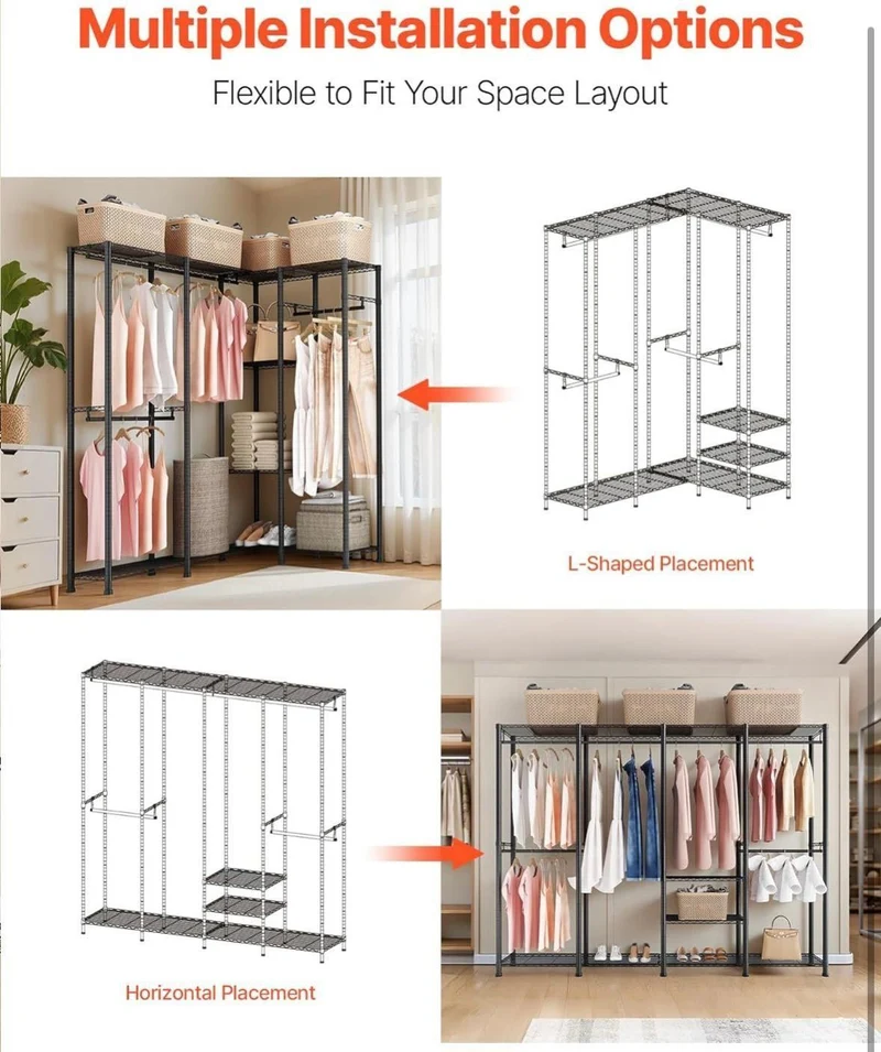 Offener Kleiderschrank XXL mit 10 Regalen & 4 Kleiderstangen extrem belastbar
