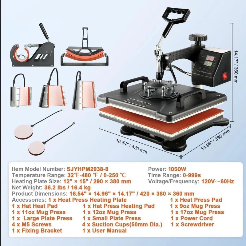 8in1 Transferpresse Textil-, Tassen- & Multifunktionspresse