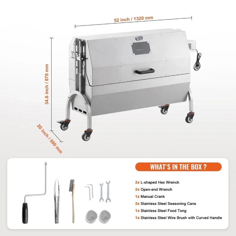 Elektrischer Spanferkelgrill aus Edelstahl mit 52W Motor