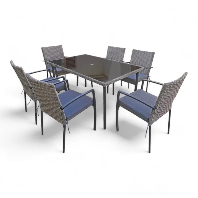 Gartenmöbel Essgruppe 6 Personen Polyrattan inkl. Tisch & Kissen