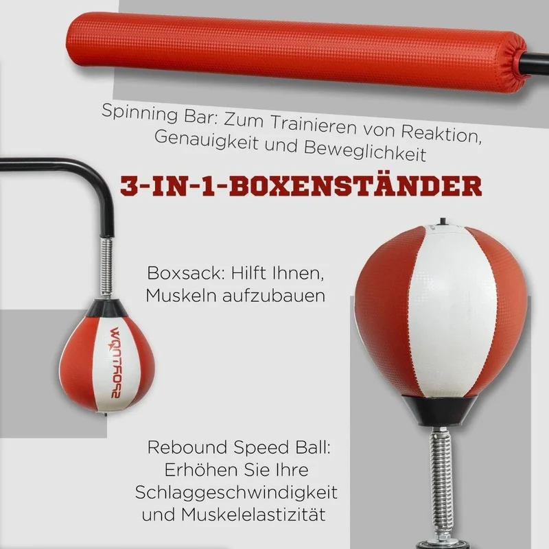 Standboxsack mit Speedballs & Reflexstange – Höhenverstellbares Trainingsgerät