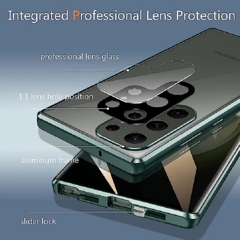 Skanto | Metall-Aluminiumlegierung 360 Hülle mit Sicherheitsverschluss für Samsung Galaxy S24-S23 Serie