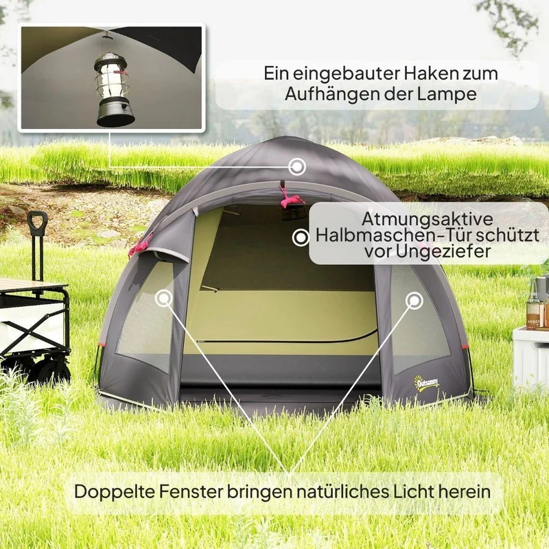 Camping Tunnelzelt für 2–4 Personen mit Wohnbereich