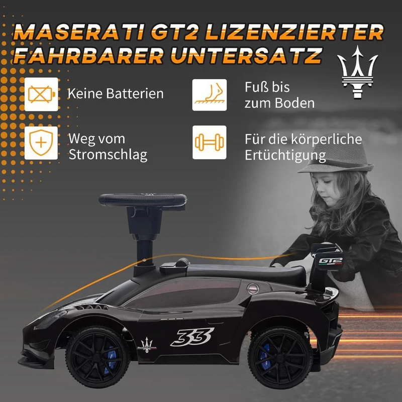 Maserati GT2 Kinder Rutschauto mit Musik & Stauraum