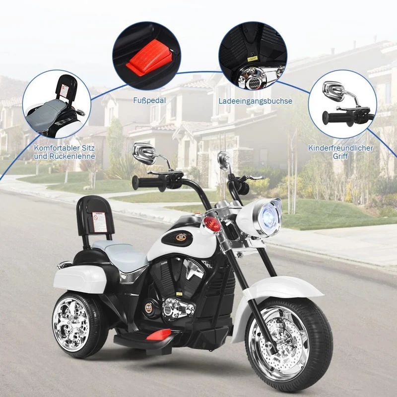 Elektrisches Kinder-Motorrad Dreirad Weiß