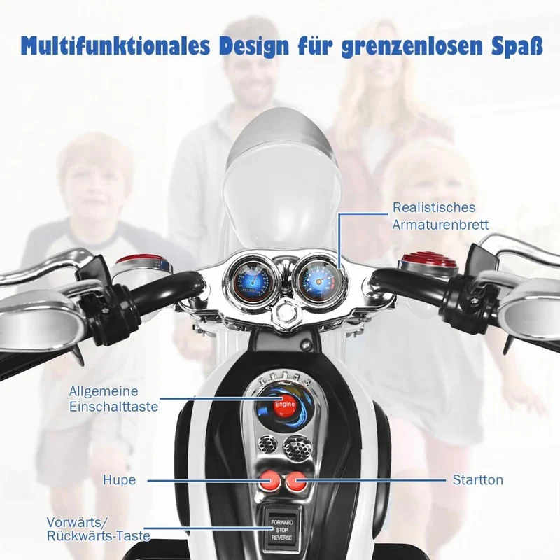 Elektrisches Kinder-Motorrad Dreirad Weiß