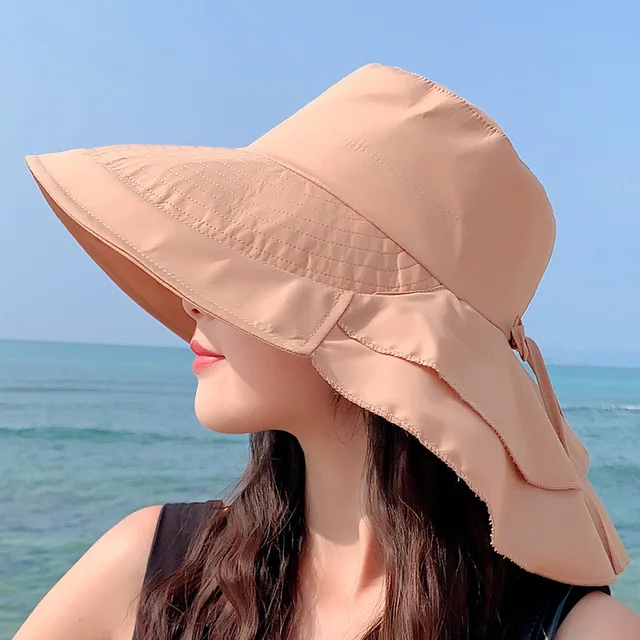 Skanto | SUNNY | Damen Sonnenhut für die Sonne | Breite Krempe UV-Nackenschutz | Sonnenstrandhut Frau