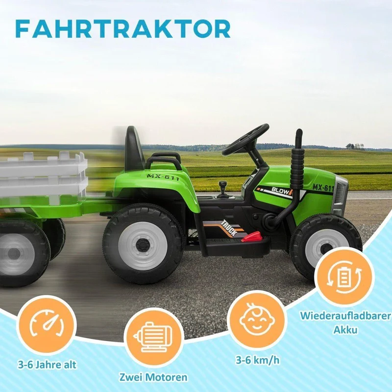 Elektrischer Kindertraktor mit Anhänger 12V mit Fernbedienung