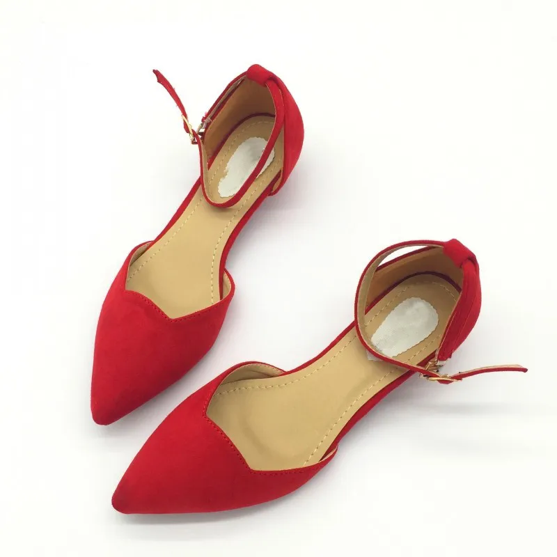Skanto | Damen Pumps mit Schnallenriemen und niedrigem Absatz, spitzer Zehenbereich, Flock D'Orsay Heels Schuhe, Einzelne Schuhe Blau