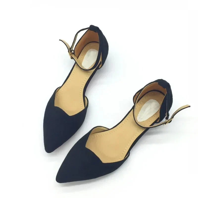 Skanto | Damen Pumps mit Schnallenriemen und niedrigem Absatz, spitzer Zehenbereich, Flock D'Orsay Heels Schuhe, Einzelne Schuhe Blau