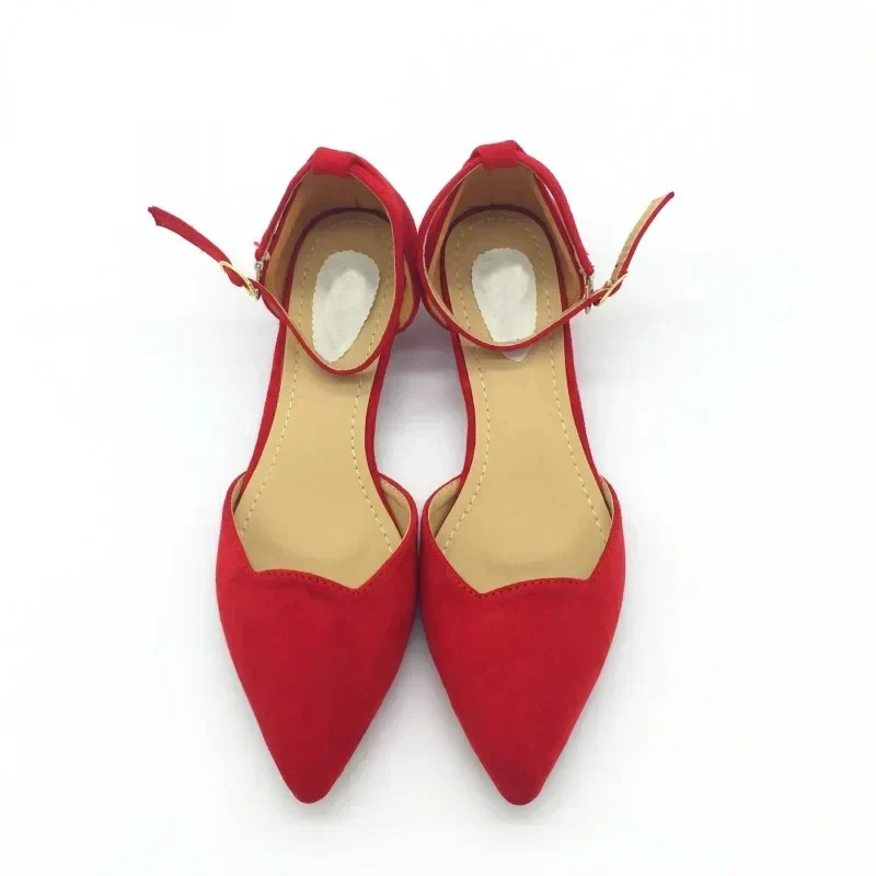 Skanto | Damen Pumps mit Schnallenriemen und niedrigem Absatz, spitzer Zehenbereich, Flock D'Orsay Heels Schuhe, Einzelne Schuhe Blau