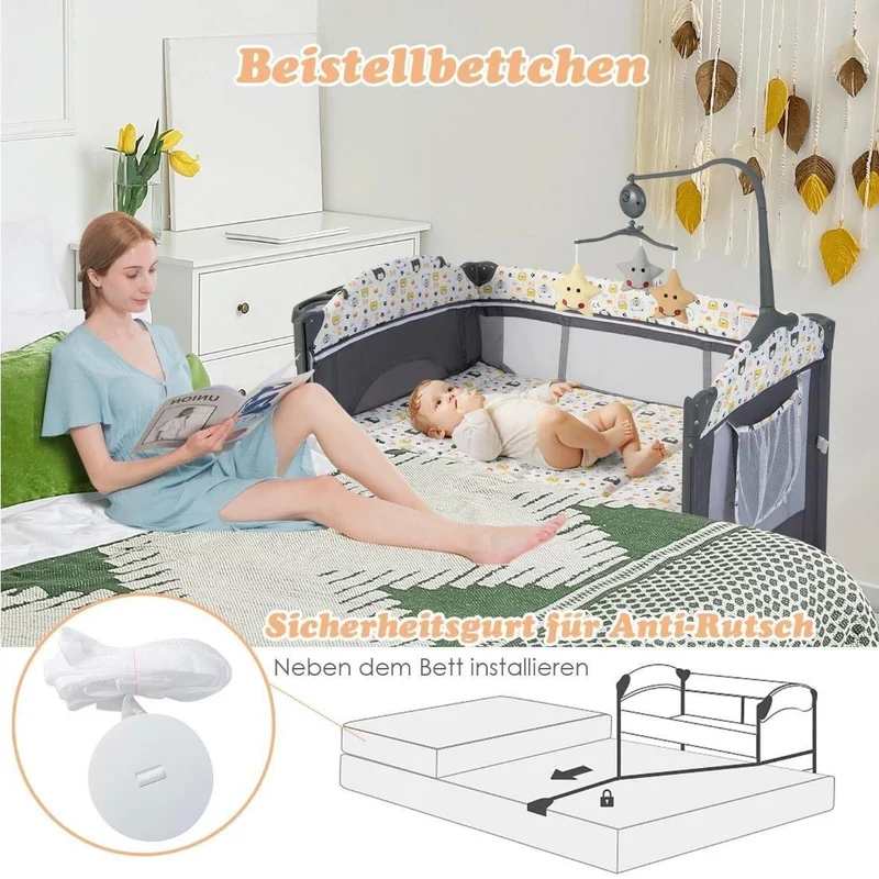 5in1 Babybett mit Wickeltisch & Beistellfunktion