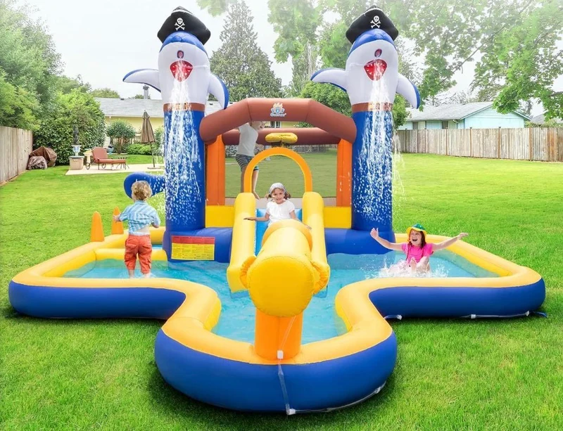 Aufblasbare Hüpfburg mit Wasserrutsche & Pool – Kinder Spielburg Garten