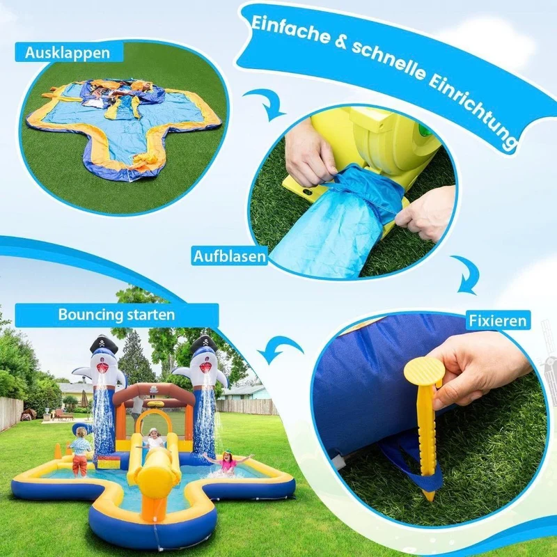 Aufblasbare Hüpfburg mit Wasserrutsche & Pool – Kinder Spielburg Garten