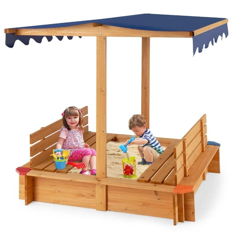 Sandkasten aus Zedernholz mit Dach & Sitzbänken