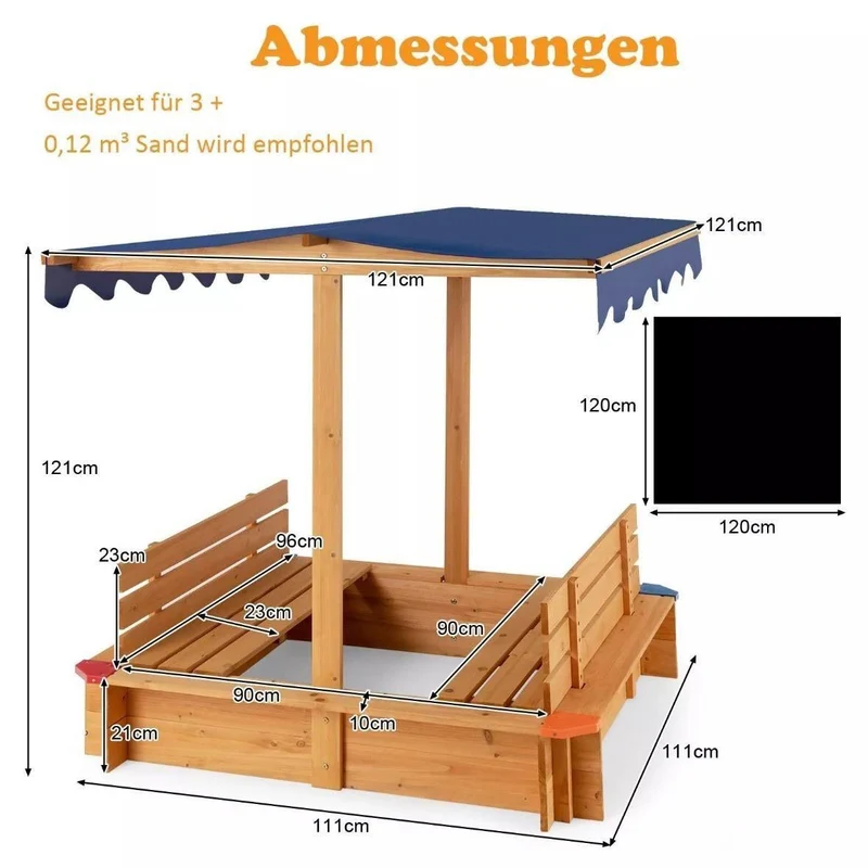 Sandkasten aus Zedernholz mit Dach & Sitzbänken