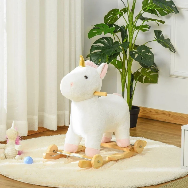 Schaukelpferd Einhorn 2in1 Plüsch mit Rollen & Sound