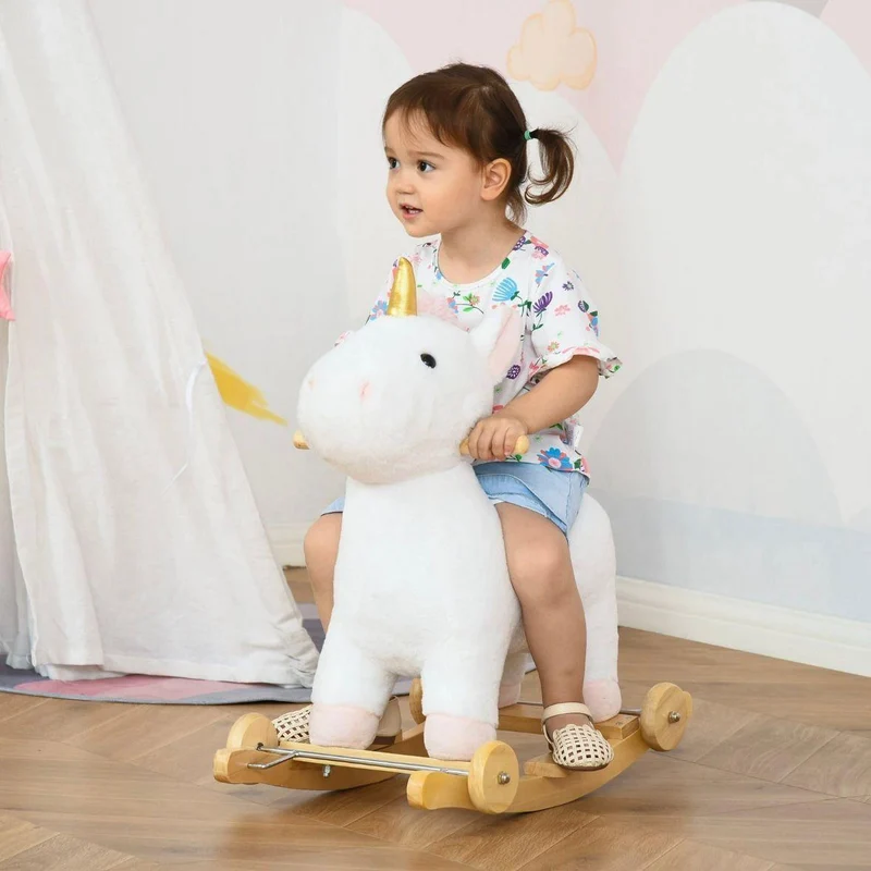 Schaukelpferd Einhorn 2in1 Plüsch mit Rollen & Sound
