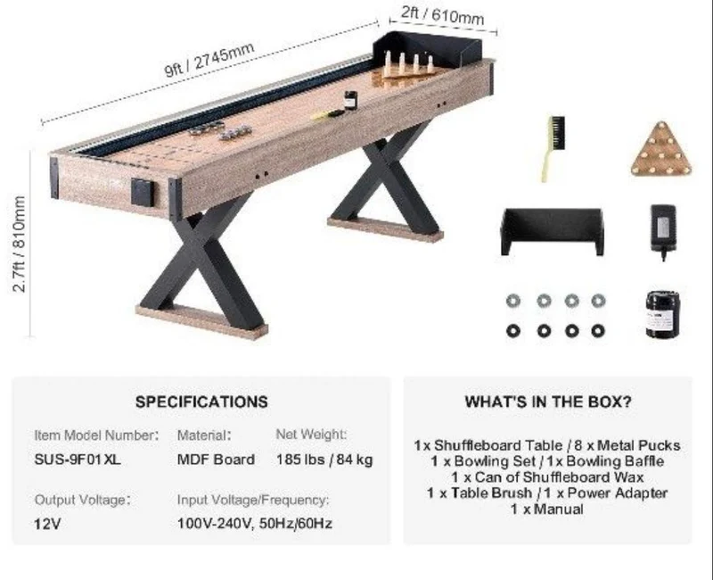 2in1 Shuffleboard-Tisch Bowling-Funktion (274 cm) LED-Beleuchtung