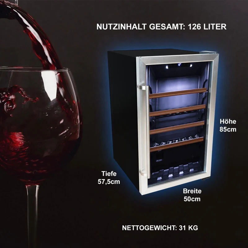 Weinkühlschrank 126L für bis zu 63 Flaschen LED