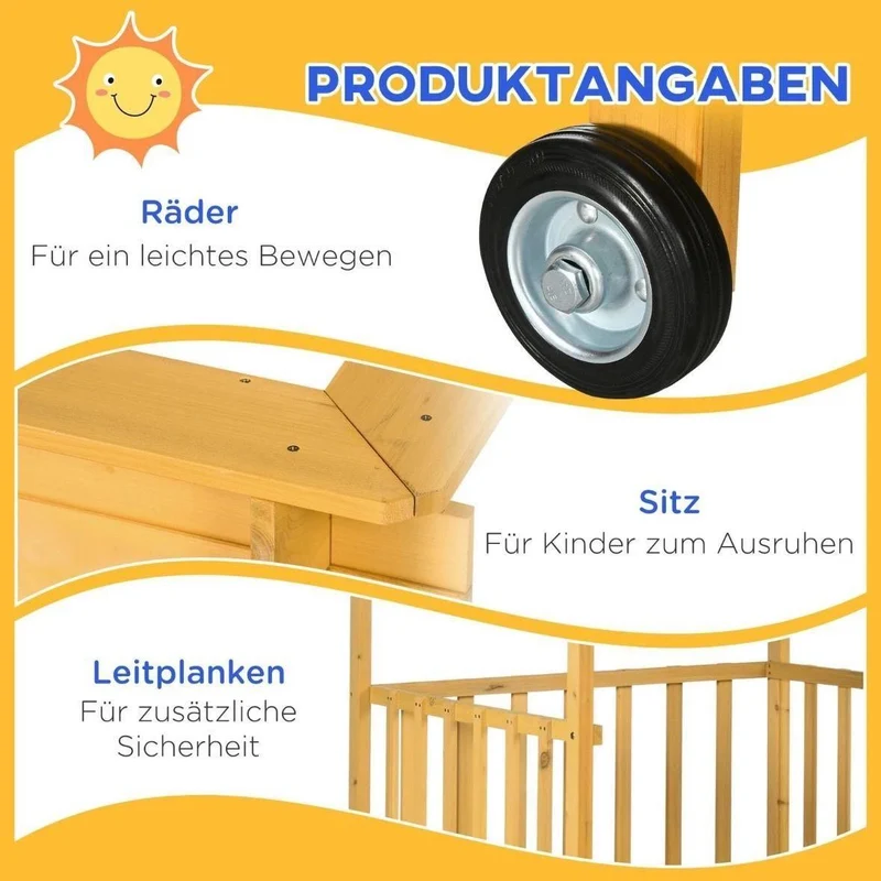 Kinder Sandkasten mit Spielhaus & Sonnendach aus Holz Garten Outdoor