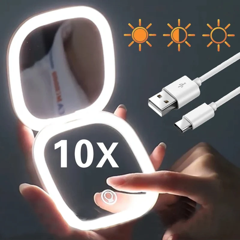 Skanto Skanto | Mini LED Kosmetikspiegel mit 10-facher Vergrößerung, einstellbaren Lichteinstellungen, USB wiederaufladbar