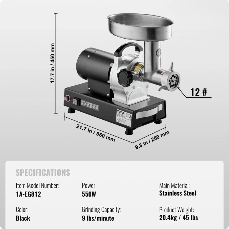 Elektrischer Fleischwolf 550W Edelstahl Wurstmaschine 12# Profi