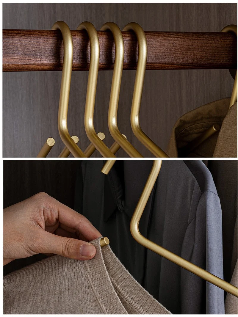 Skanto | 5er-Set Kleiderbügel aus massivem mattem Gold/Silber │ Nahtloser Metall-Kleiderschrank-Organizer