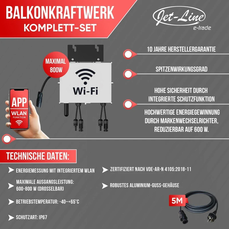 Balkonkraftwerk 900W/800W Photovoltaik steckerfertig