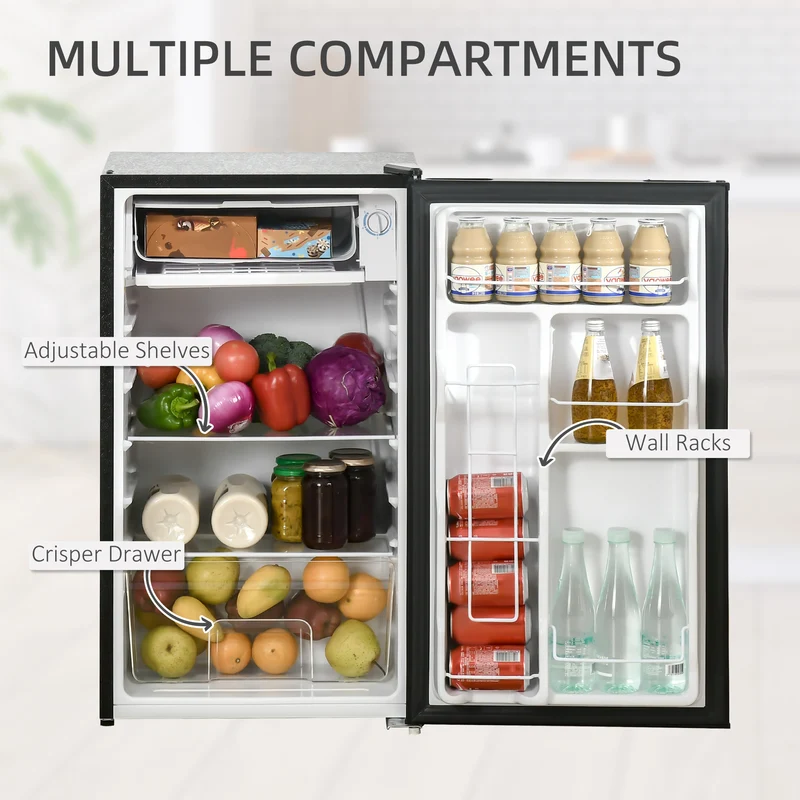 3.2 Cu. Ft. Mini Upright Fridge with Freezer, Adjustable Shelves & Mechanical Thermostat, Black