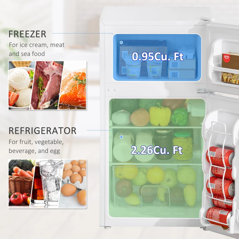 3.2 Cu. Ft. Compact Refrigerator w/ Adjustable Shelves & Reversible Double Doors, White