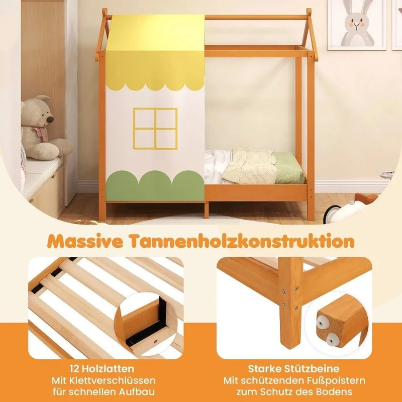 Hausbett Kinder 140×70cm mit Betthimmel Kinderbett