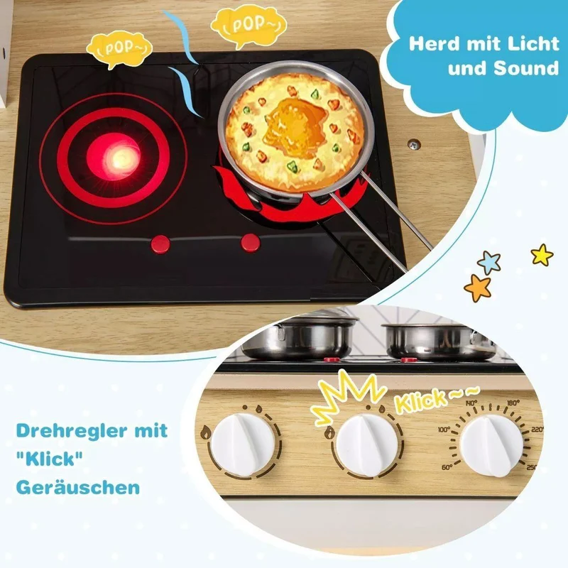 Kinderküche aus Holz mit Licht & Sound mit Zubehör
