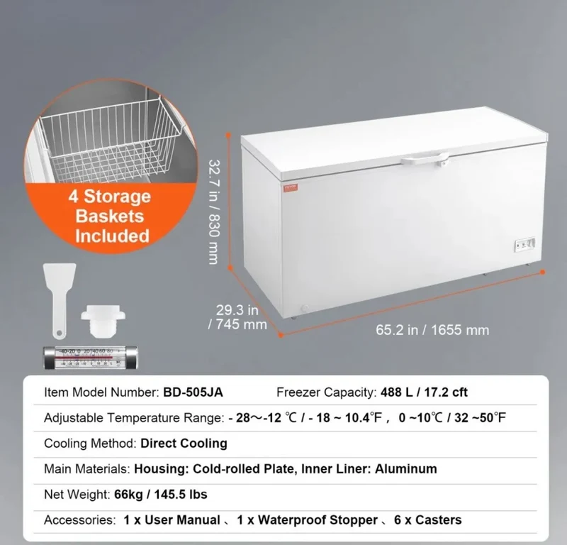Gefriertruhe 561L mit 4 Körben Thermostat -28 bis -12°C