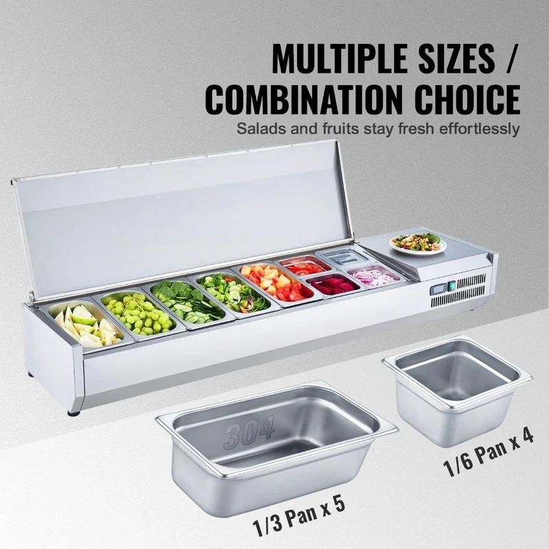 Kühlvitrine Gastronomie 165W Edelstahl Saladette 2–8°C