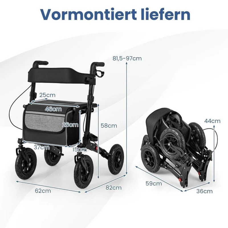Faltbarer Rollator höhenverstellbar bis 140kg