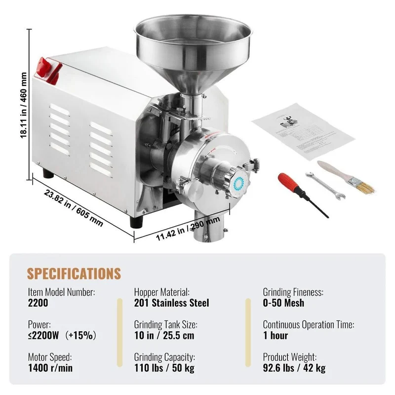 Elektrische Getreidemühle 2200W Kornmühle für Trockenmahlen