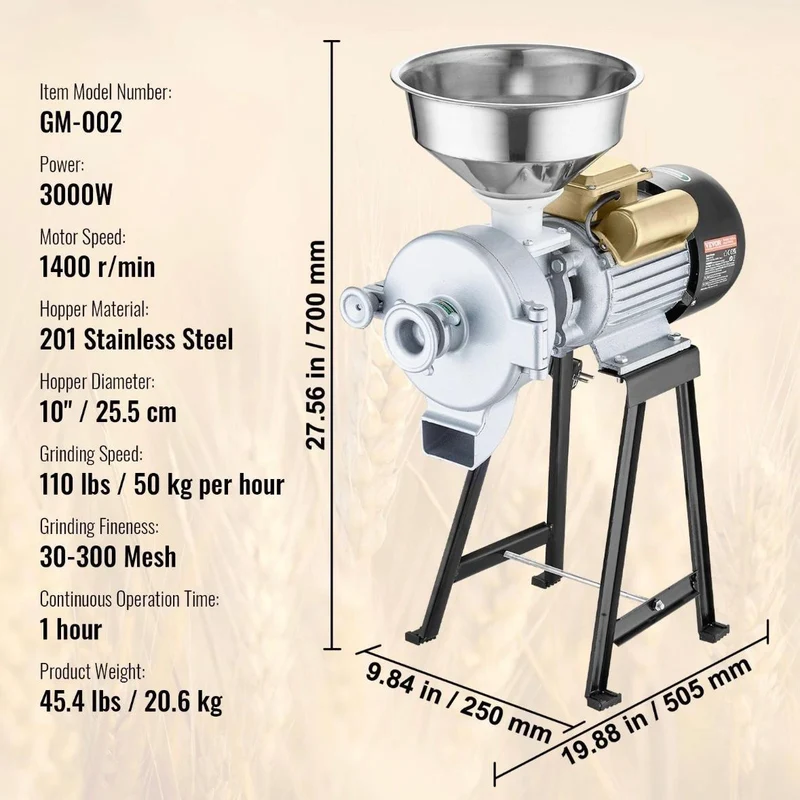 2in1 Elektrische Getreidemühle 3000W Nass- & Trockenmahlen